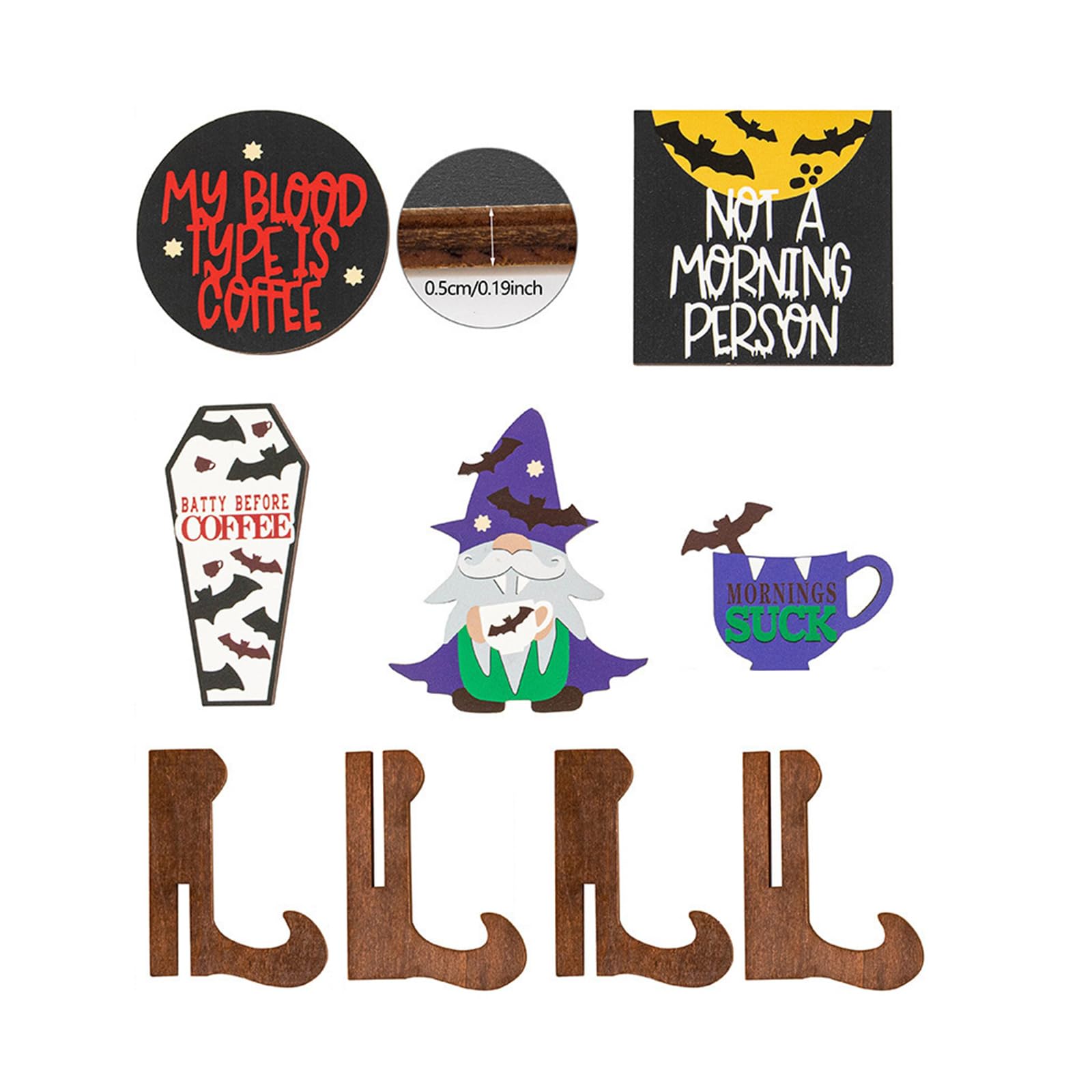 Kalttoy Halloween Wood Bat Coffee Sign Ornament for Halloween Farmhouse Tiered Tray Decoration Kitchen Table Centerpieces Decor Wood Sign