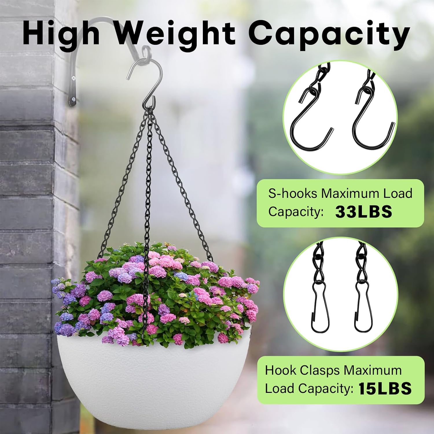 Upgraded 180”Heavy Duty Metal Hanging Chains with Hanging Basket Hooks Set for Planters,Birdcage,Birds Feeder,Grow Lights,Lanterns,Billboards,Wind Chime and Ornaments,Chain Hooks DIY,Black - Image 6