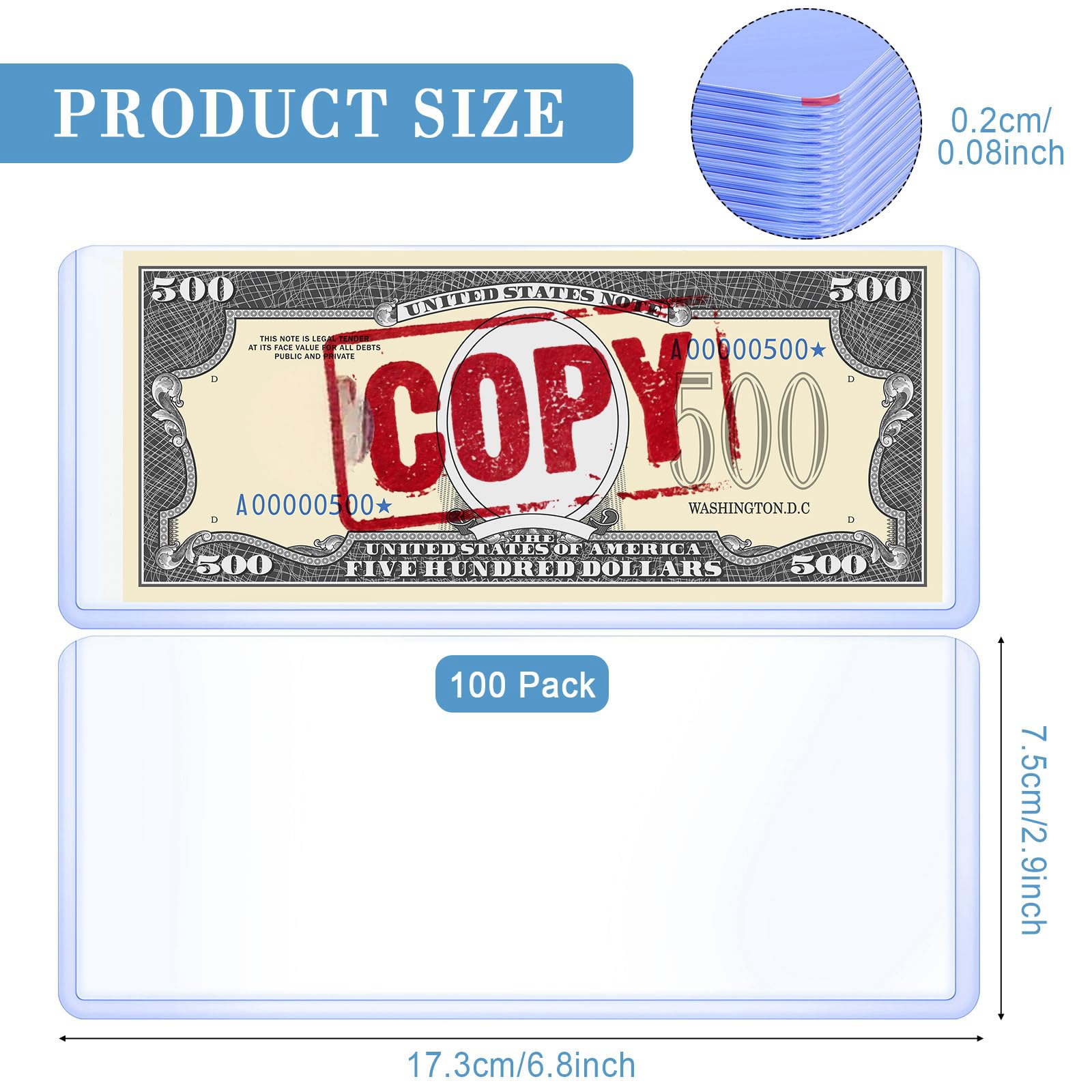 Soporte transparente de PVC para billetes, fundas transparentes para billetes de moneda, soporte de exhibición de billetes para billetes regulares, suministros de funda protectora, 6.9 x 2.95 pulgadas