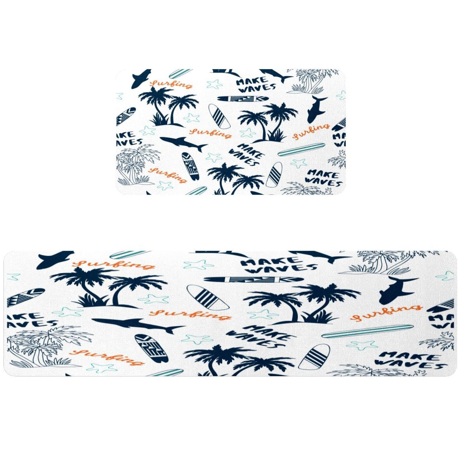 Tapis de cuisine absorbant lot de 2 lavable et antidérapant motif vagues