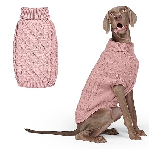 Spark Paws Knit Dog Sweater β Ultra Soft Warm Winter Dog Sweater for Small, Medium & Large Dogs β Stretch Fit Pet Sweater for French Bulldog, Pitbull, Girl & Boy Dogs Jacket, (Pink Cableknit, 3XL) - Pink Cableknit - 3XL: 60-80lbs