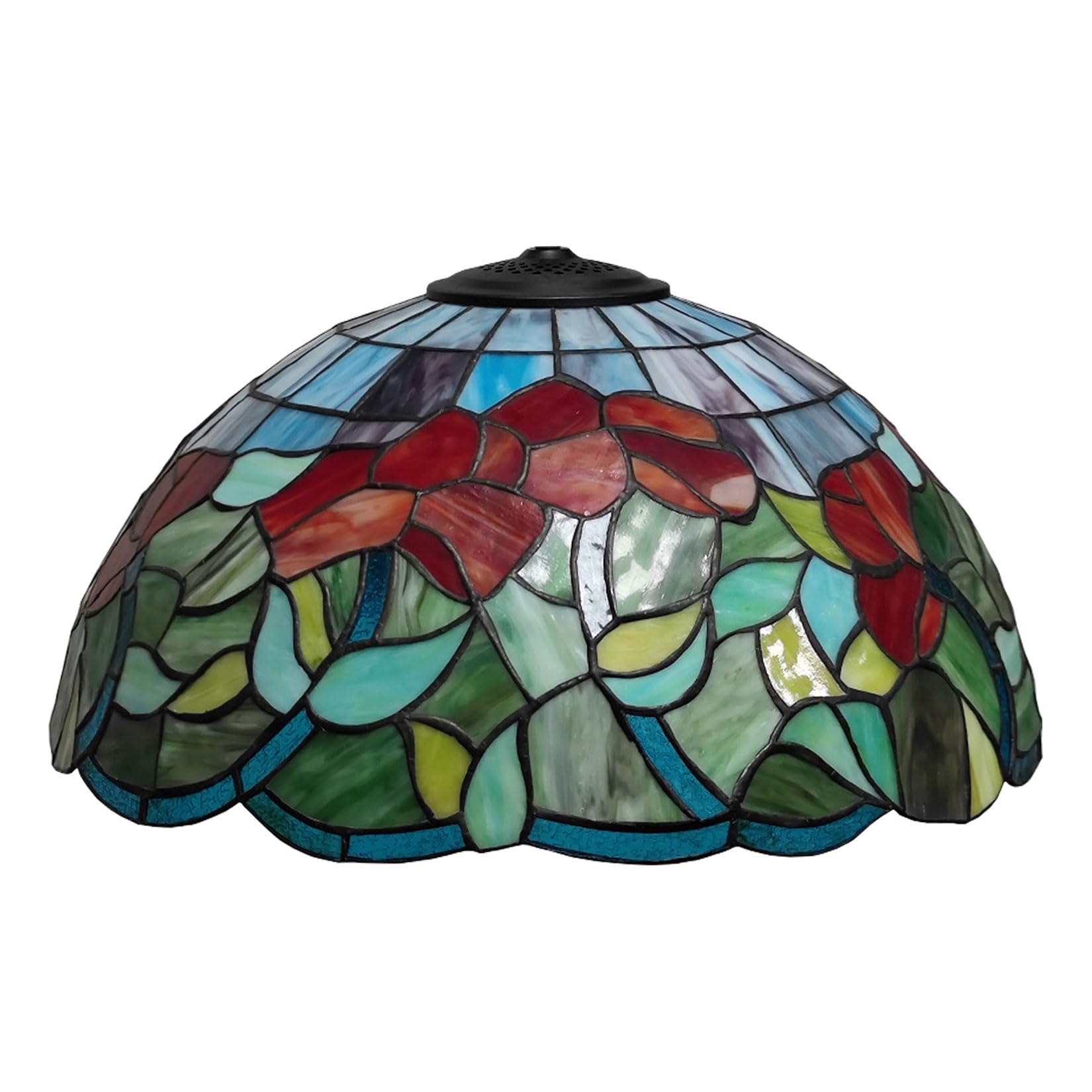 SaryEdge Tiffany Lamp Shade 20" Wide Accessories Replacement Floral Stained Glass Red Pink Blue Flower Bird Lampshade Vintage Pastoral Romance Light Cover Only for Table Lamp Floor Lam，Red