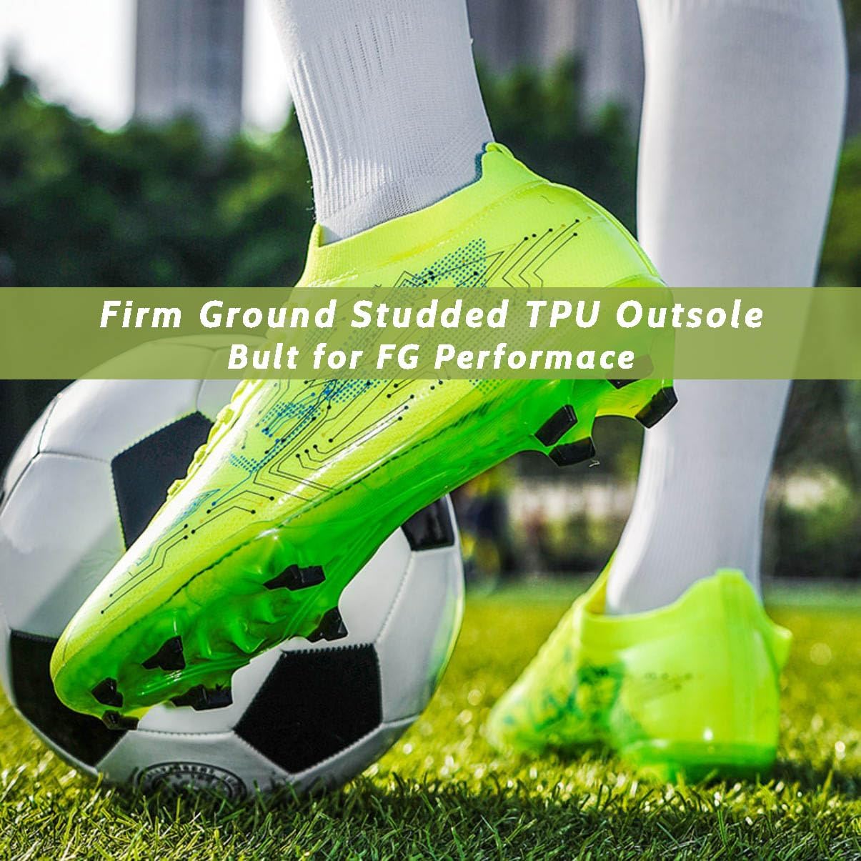 HESBITEUL Soccer Cleats Firm Ground: Unisex FG Football Shoes with Elastic Collar for Training & Matches Yellow