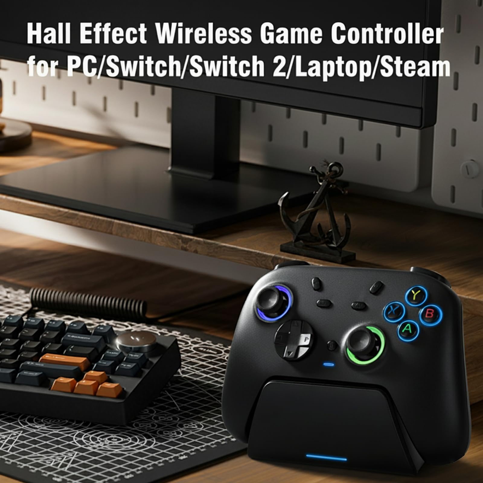 DuLingKer Mando PC con Carga Base, Mando Inalámbrico para Switch 2/Switch/PC Windows/Steam/OLED/Lite, Gaming Mandos con Hall Efecto Trigger/Joystick(Sin Deriva), Luz RGB, Botón M1/M2 Negro