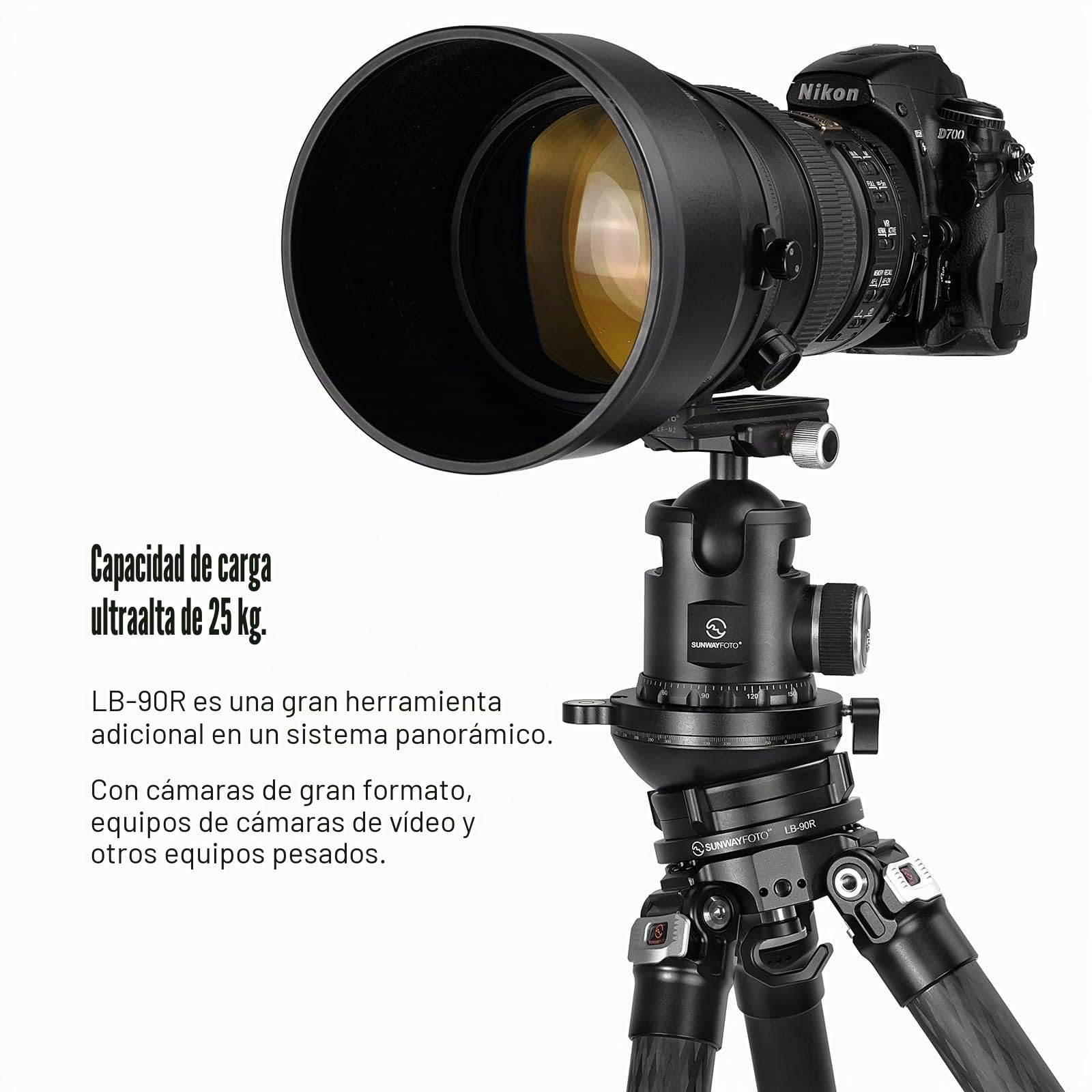 SUNWAYFOTO LB-90R - Base de nivelación panorámica de 360°, cabezal de trípode, capacidad de carga de 25 kg