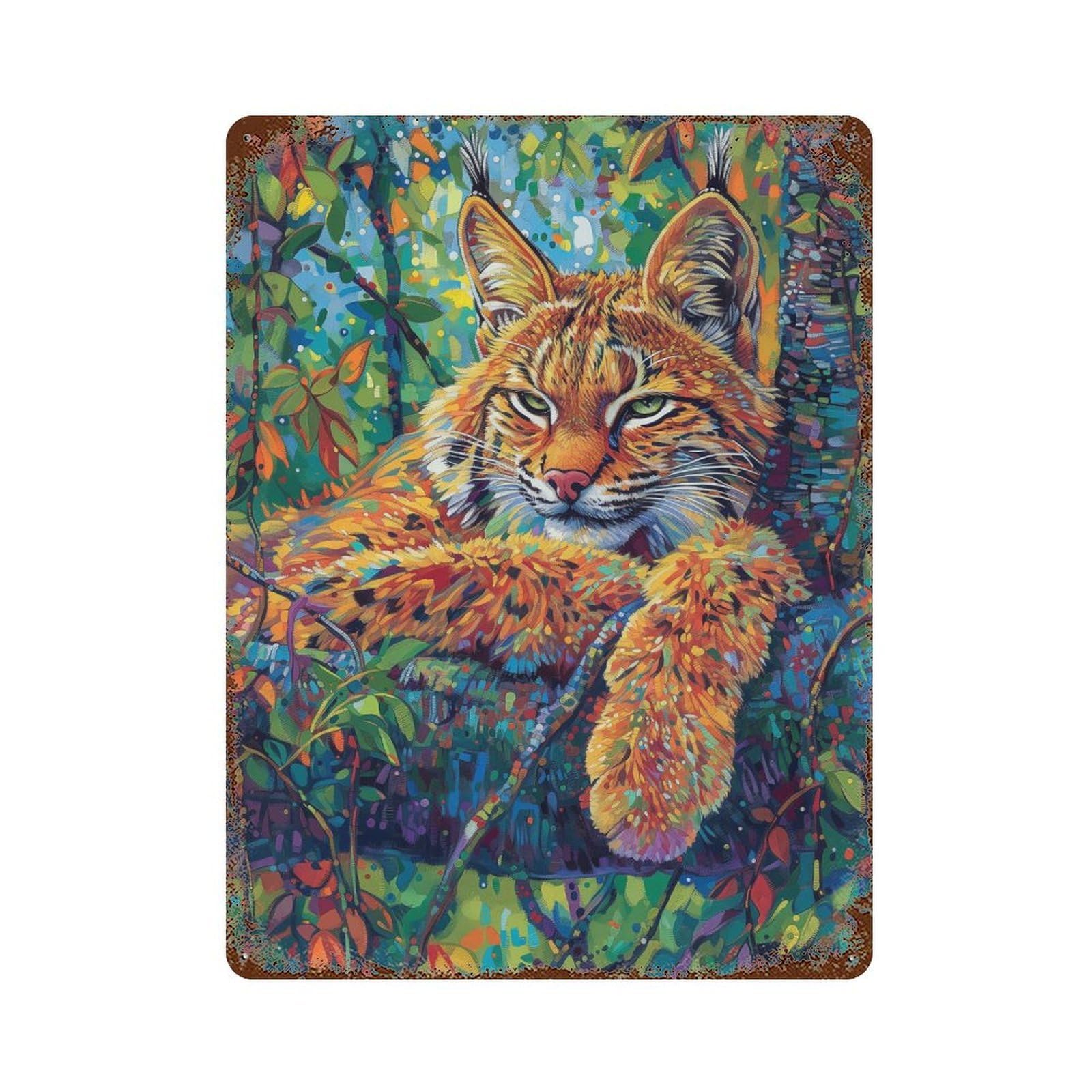 Rainforest Bobcat Wildlife Art Print 15.7"x11.8" Vintage Metal Tin Sign, Novelty Wall Decor for Basement, Hobby Room And Garage Decor