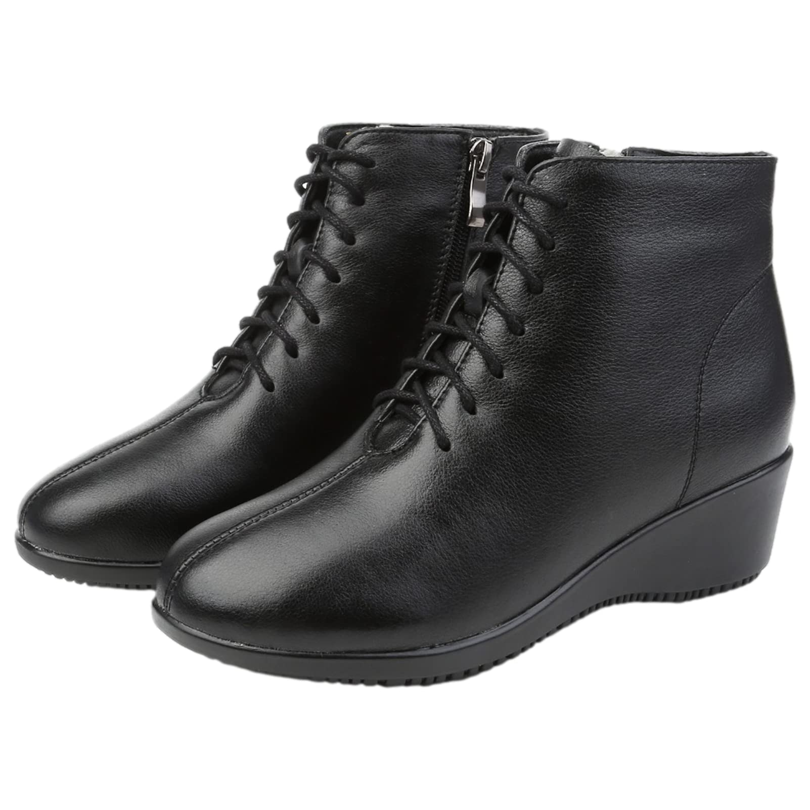 Mujer Moda Piel Genuina Botas Cuña con Cordones Botines de Invierno con Forro de Cuero/Forro de Felpa Caliente