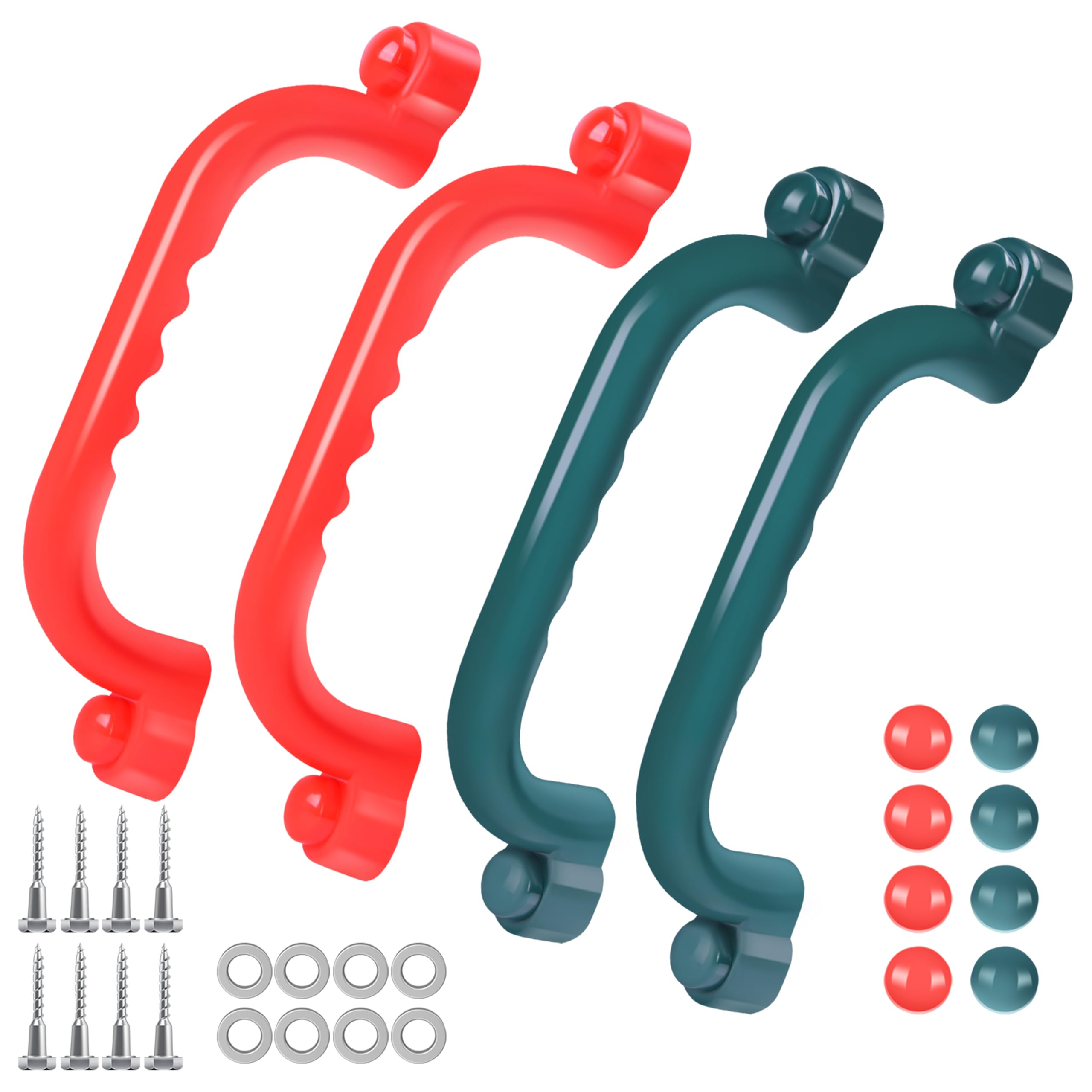 Charmofun Maniglia di Sicurezza per Parco Giochi, Maniglie per Telaio per Arrampicata, Maniglie Sicurezza Antiscivolo per Bambini, Accessori per Casetta da Gioco (Rosso e verde)