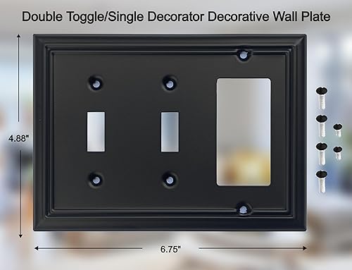 Vista 51 de Adler - Cubierta de pared de metal para interruptor de luz cuádruple, paquete de 2 unidades, color negro, 4 bandas, para interruptor de atenuación