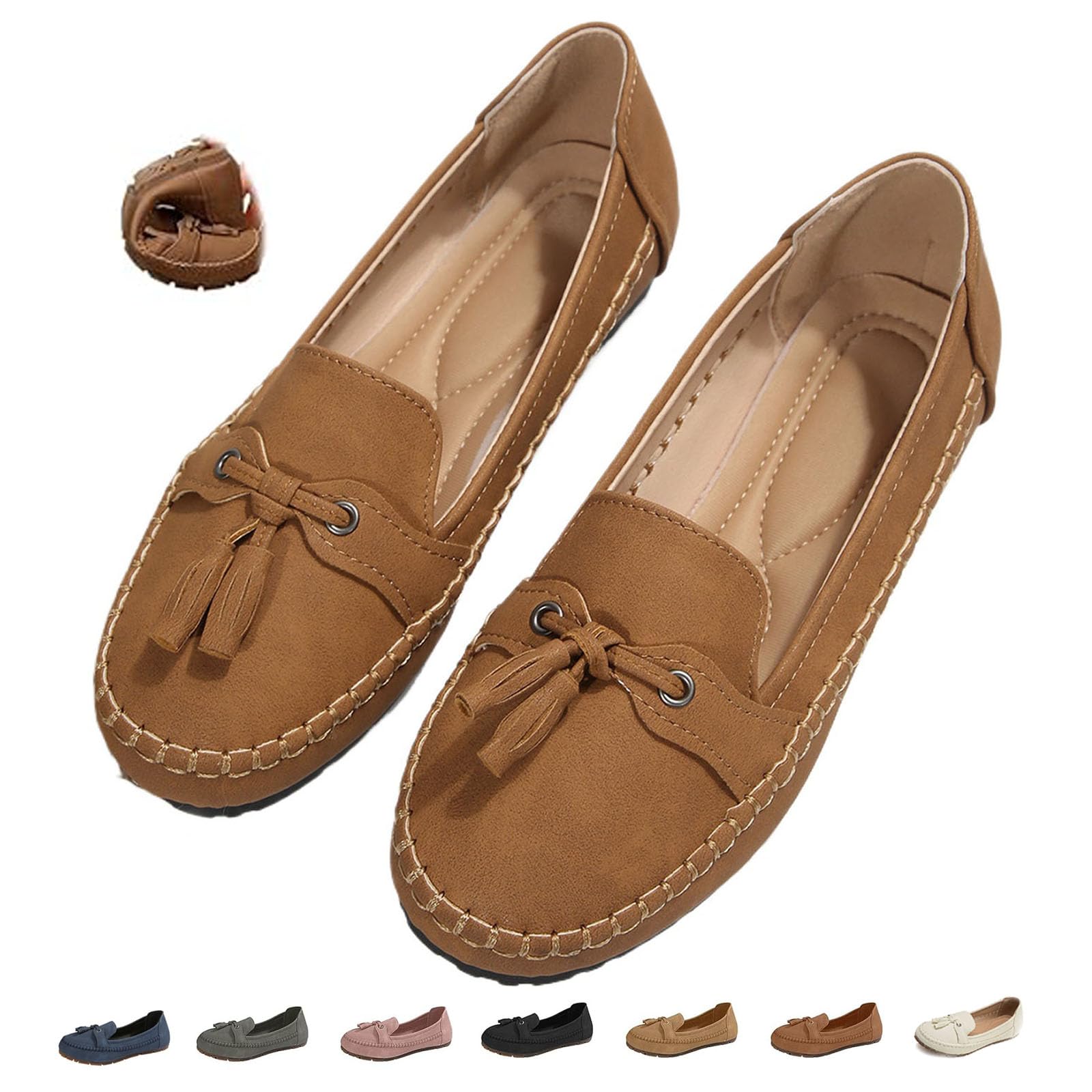 Mocasines vintage cómodos de piel de ante para mujer, zapatos planos ortopédicos suaves de ajuste ancho con soporte de arco, mocasines transpirables para conducir