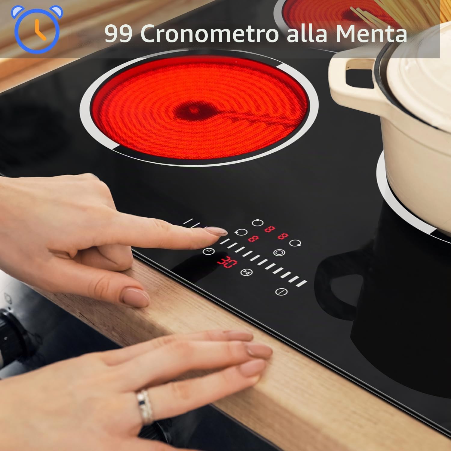 Piano Cottura Vetroceramica 3 Fuochi Incasso 5200W, Jessier Piastra Cottura Elettrico 9 Livelli Potenza, Funzione di Pausa, Timer, Controllo Touch, Serratura per Bambini, Nero (Nessuna Spina)