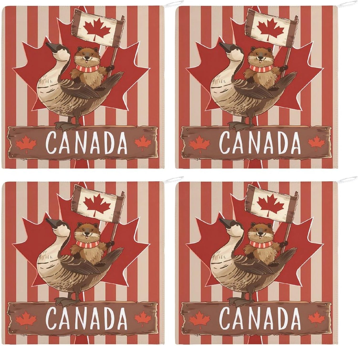 Canadian Beaver Hand Towels for Bathroom Kitchen Towels Small Towel Handkerchiefs with Hanging Loop 4PCS