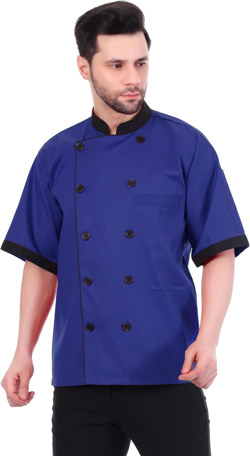 ZEN-70 Short Sleeves Black Collar & Piping Chef Jacket | Chef Coat | Chef Uniform/Chef Wear | Chef Dress