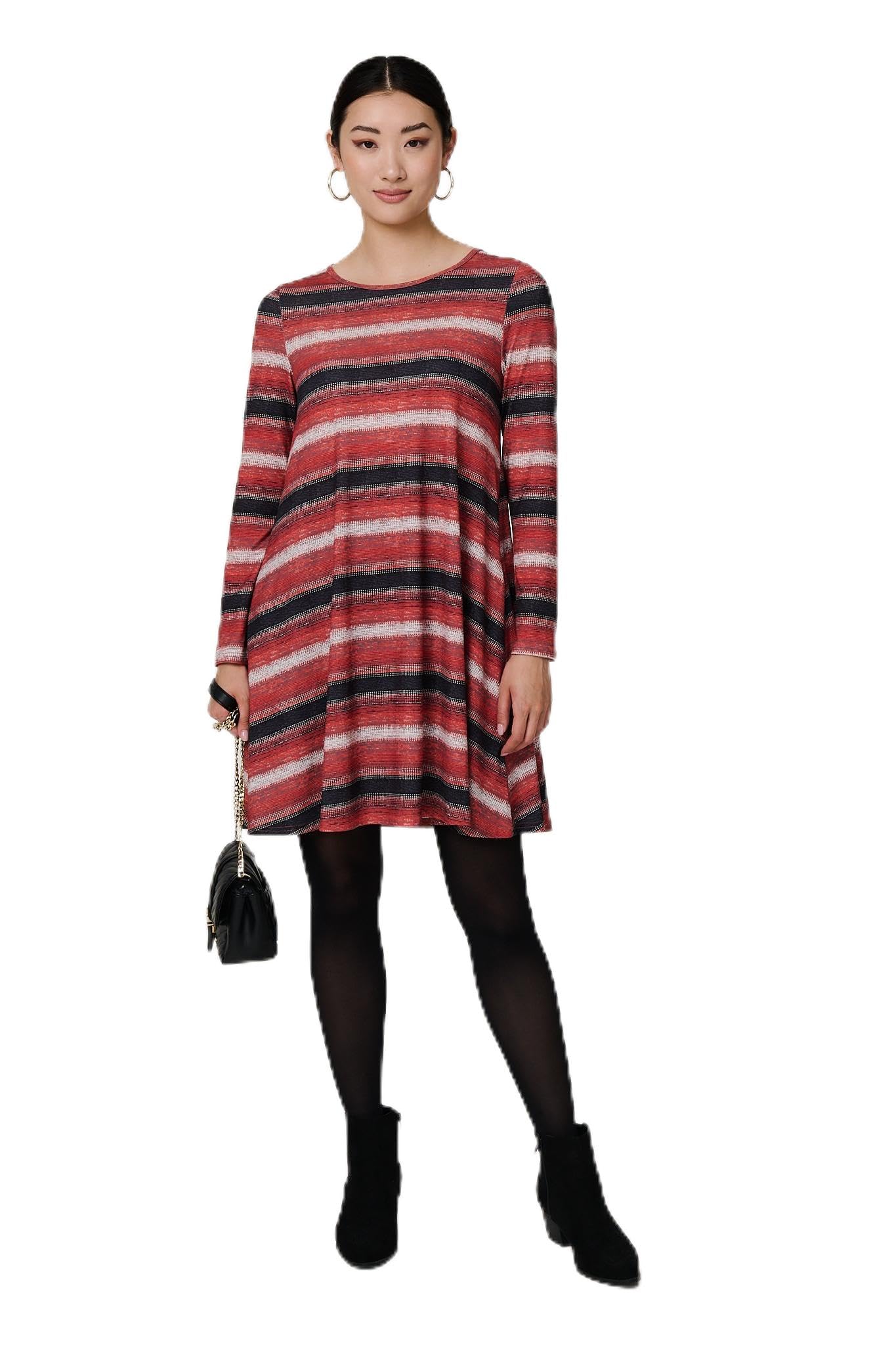 Izabel London Women's Orange Striped Long Sleeve Short Swing Dress In | Size: 14