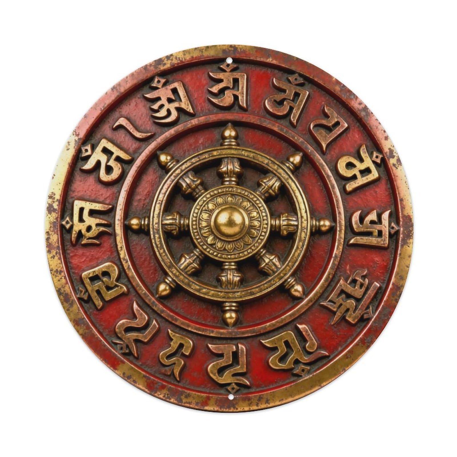 Tibet Prayer Wheel Spin Metal Tin Sign Plaque