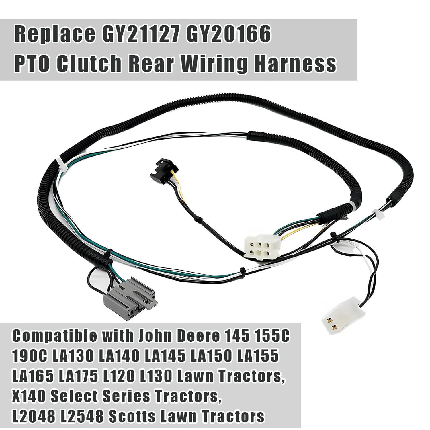 Automotive Rear PTO Clutch Wire Harness GY21127 GY20166 Fits for John Deere 190c L120 L130 LA130 LA140 LA145 LA150 LA155 LA165 LA175 Sabre L2048 L2548 X140 Tractors GY20878 Subs (GY21127)