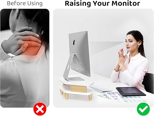 Miniatura 4 de Soporte elevador para monitor, 2 niveles de esquina de madera, soporte resistente para computadora, soporte de almacenamiento de escritorio
