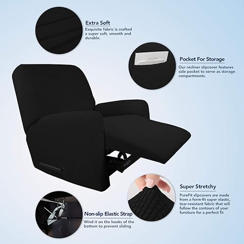 Miniatura 3 de PureFit Funda elástica para sofá reclinable con bolsillo funda de sofá suave y antideslizante de elastano protector de muebles lavable con parte