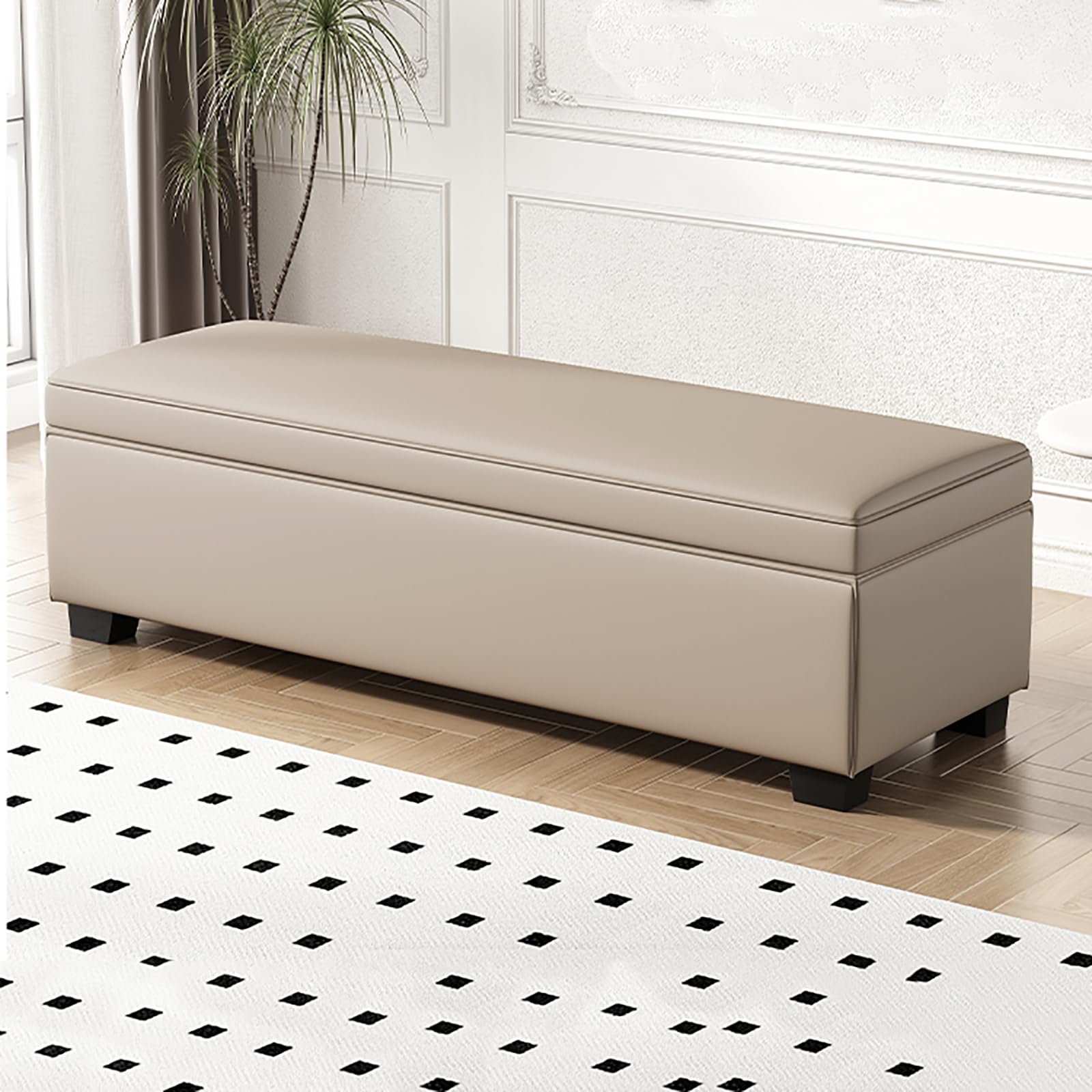 MSHGSKU Modern Storage Bench for Bedroom Multifunctional Shoe Bench Upholstered Synthetic Leather Footrest Entryway Furniture for Living Room Dressing Room Hallway (140x40x40cm Khaki A)
