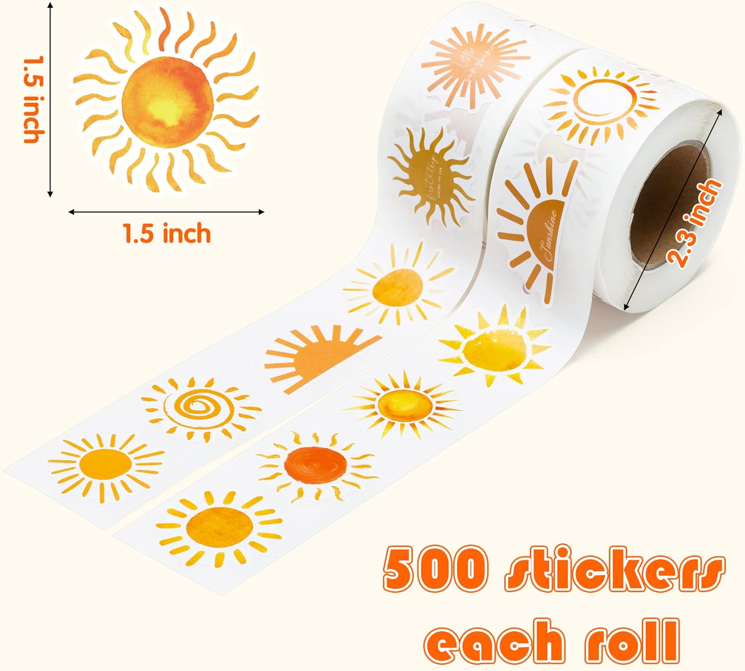 1000Pcs Boho Sun Stickers Roll, First Trip Around The Sun Assorted Design Muted Sunshine Self Adhesive Labels Decal 16 Styles Baby Shower Birthday Party Supplies Decoration Envelope Seals - Image 2