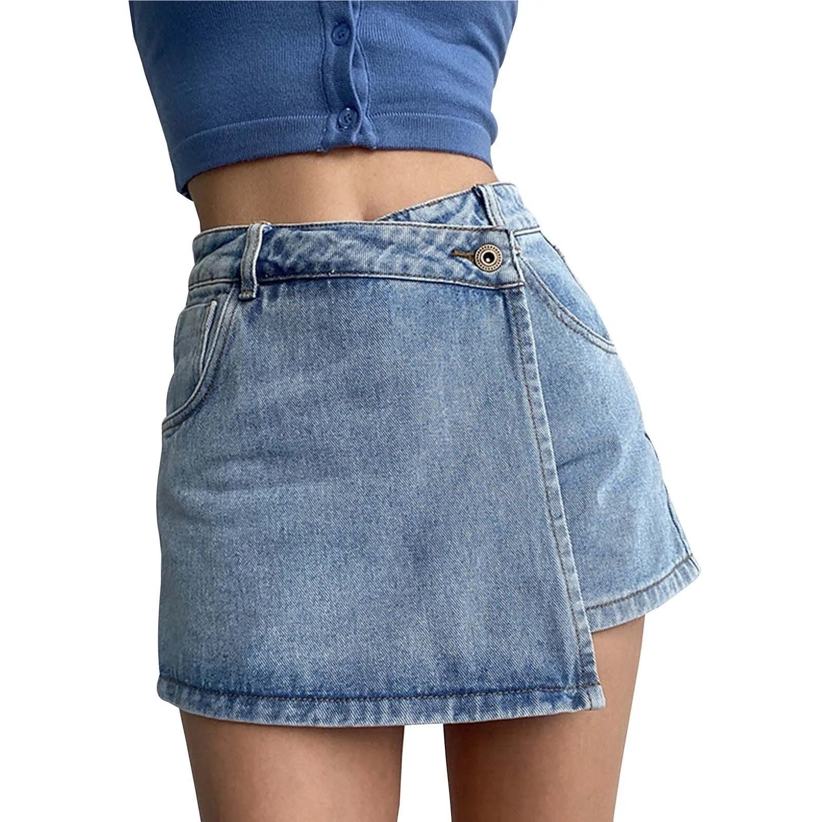 Falda Vaquera para Mujer Pantalones Cortos de Mezclilla de Cintura Baja for Mujer, Pantalones Cortos de Verano con Pierna Ancha, Mono para El Uso Diario, Fiestas(XXL)