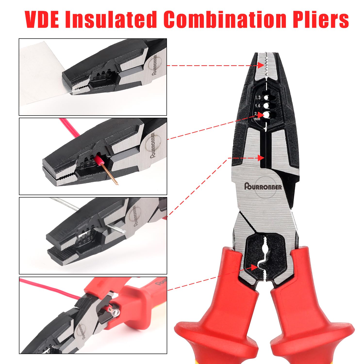 VDE-isoliertes Zangen-Set, Universal-Kombinationszange, Spitzzange und Schneidzange, mit isolierten Griffen, 60 CrV, VDE-geprüft, 1000 V, 3-teilig