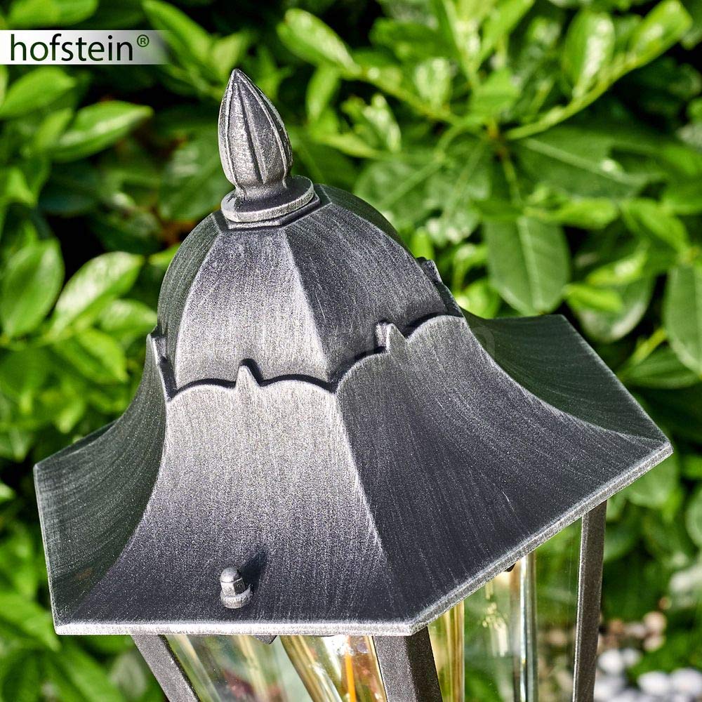 HOFSTEIN Außenstehleuchte Lignac, Außenwegeleuchte aus Metall/Glas in Schwarz/Silber/Klar, Wegeleuchte im Antik/Retro/Vintage-Design für Garten, Außenbereich, Hof, 118 cm, E27, IP44,
