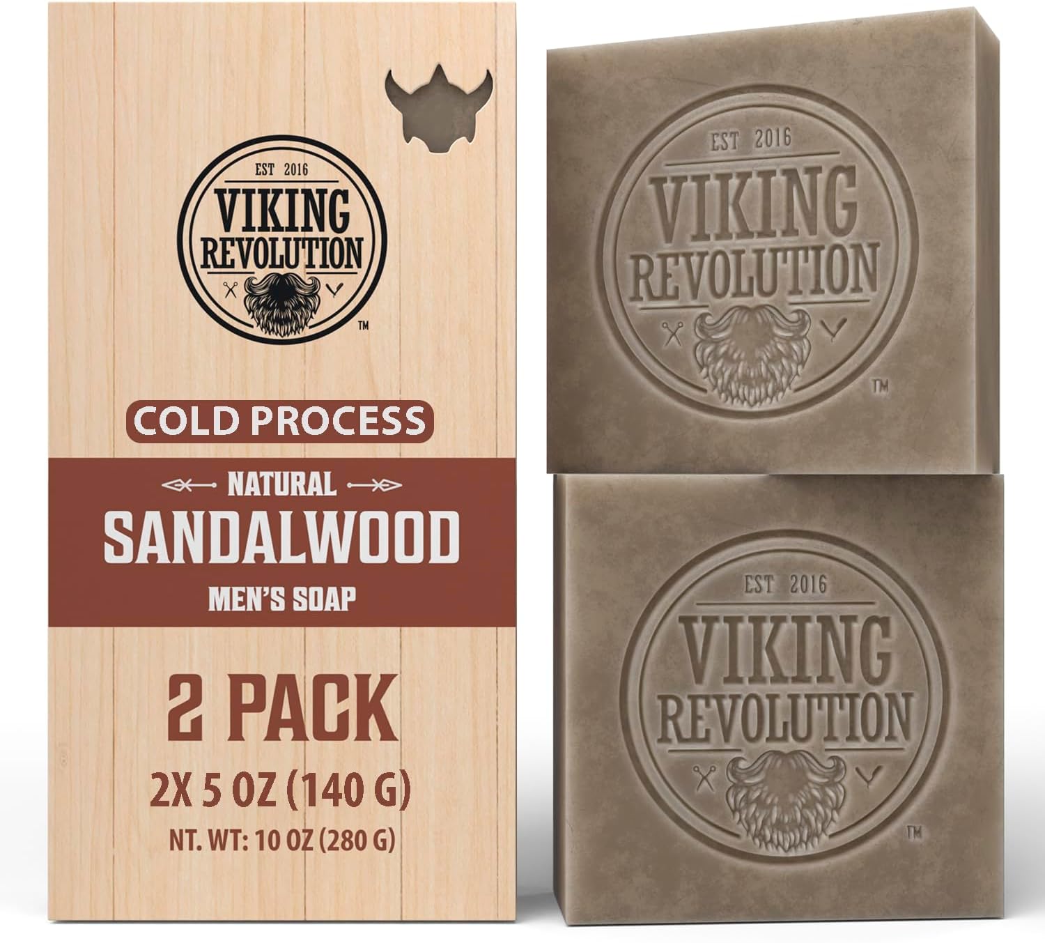 Mens Soap - 2 x 140 g - Sandalwood Soap - Mens Soap Bar with Essential Oils Cold Pressed - Coconut Oil, Shea Oil, Almond Oil