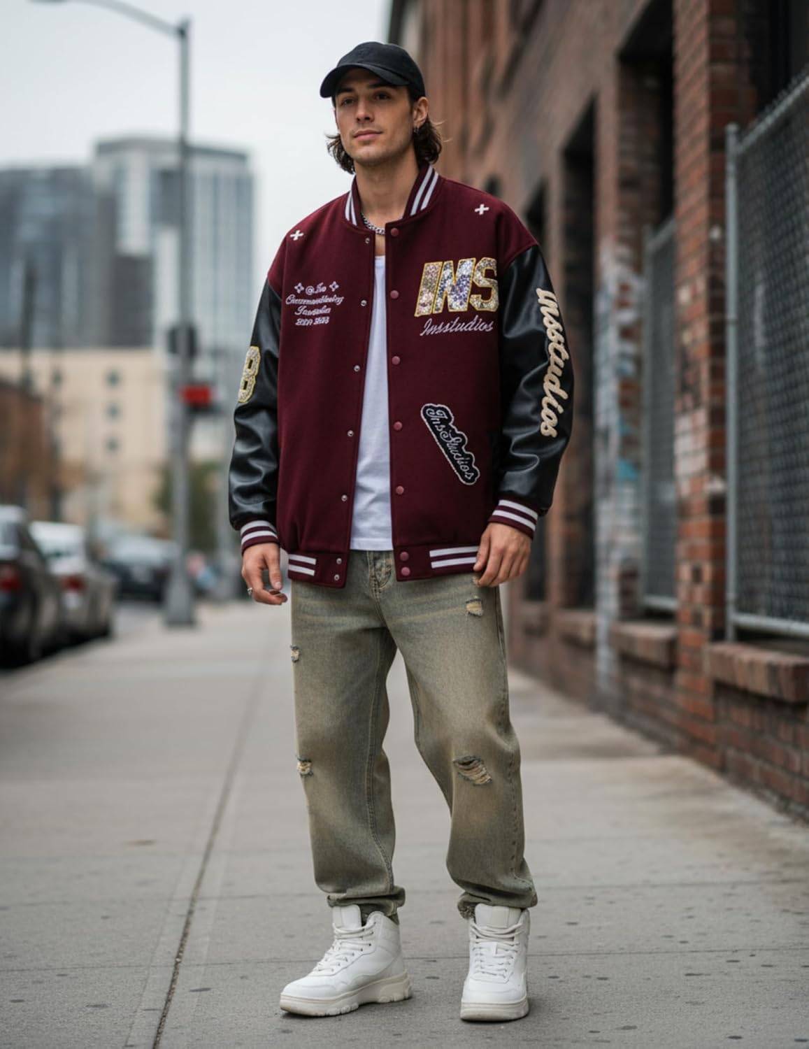 Vamtac Mens Varsity Jackets Vintage Baseball Letterman Jacket Button Down Letter Streetwear Color Block Bomber Y2k Tops - Image 2