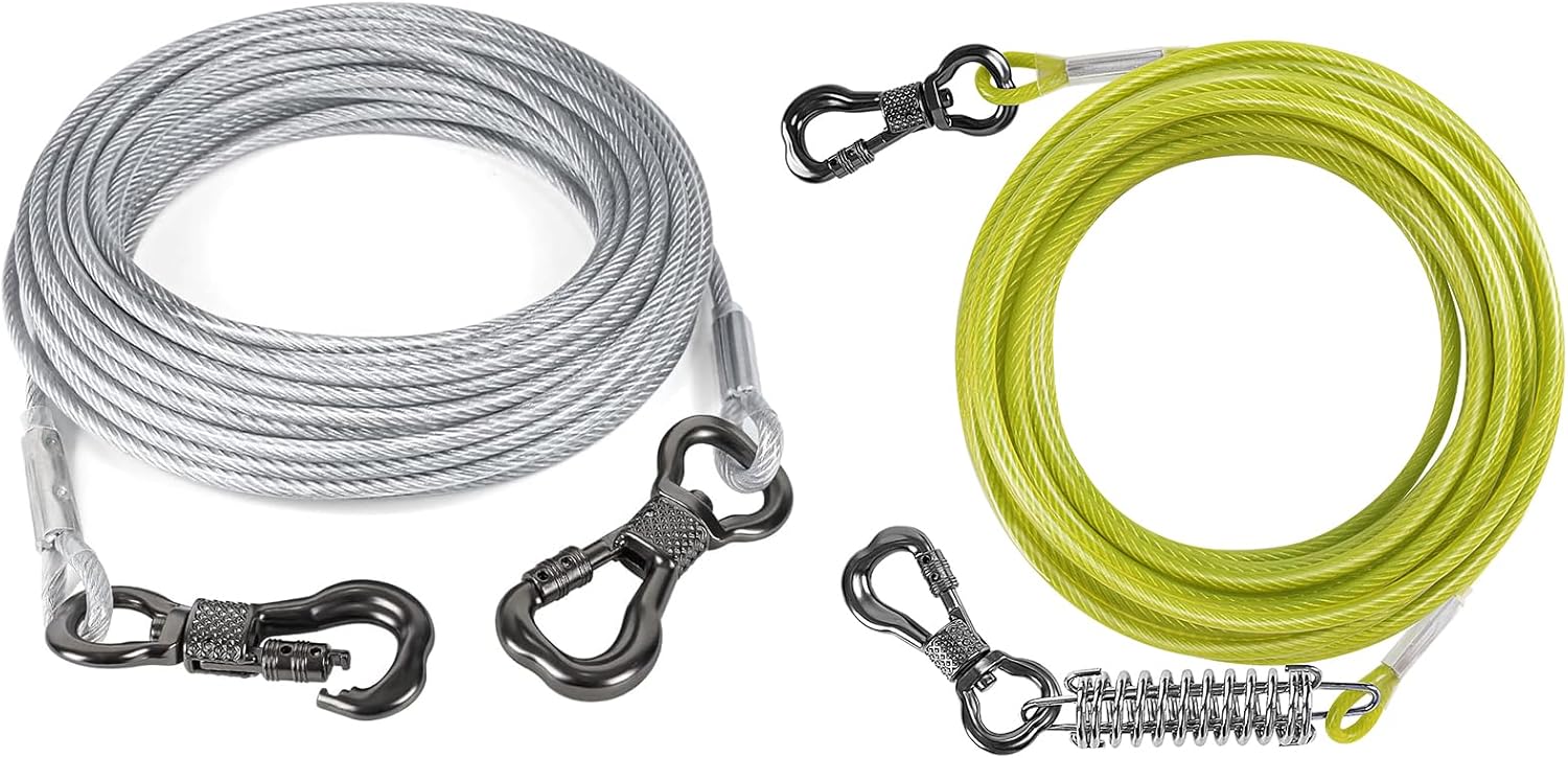 Tresbro 15FT Dog Tie Out Cable + 30FT Long Dog Chain with Spring for Outside
