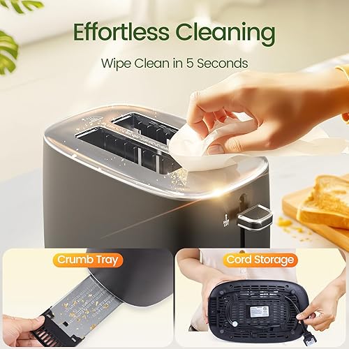 Miniatura 7 de Topzee Tostadora de 2 rebanadas, ranura ancha para tostar panes sin gluten, 7 ajustes de sombra, descongelar y recalentar, acero inoxidable, fácil