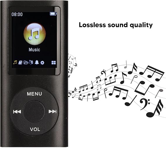 Mini Stylish Portable MP3 Player, 1.8 Inch LCD Screen, Lossless Sound, 64G Memory Capacity, Playlist Playback, Sturdy Aluminum Alloy Body, Supports MYMAHDI Card (black)