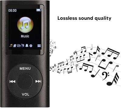 Mini Stylish Portable MP3 Player, 1.8 Inch LCD Screen, Lossless Sound, 64G Memory Capacity, Playlist Playback, Sturdy Aluminum Alloy Body, Supports MYMAHDI Card (black)