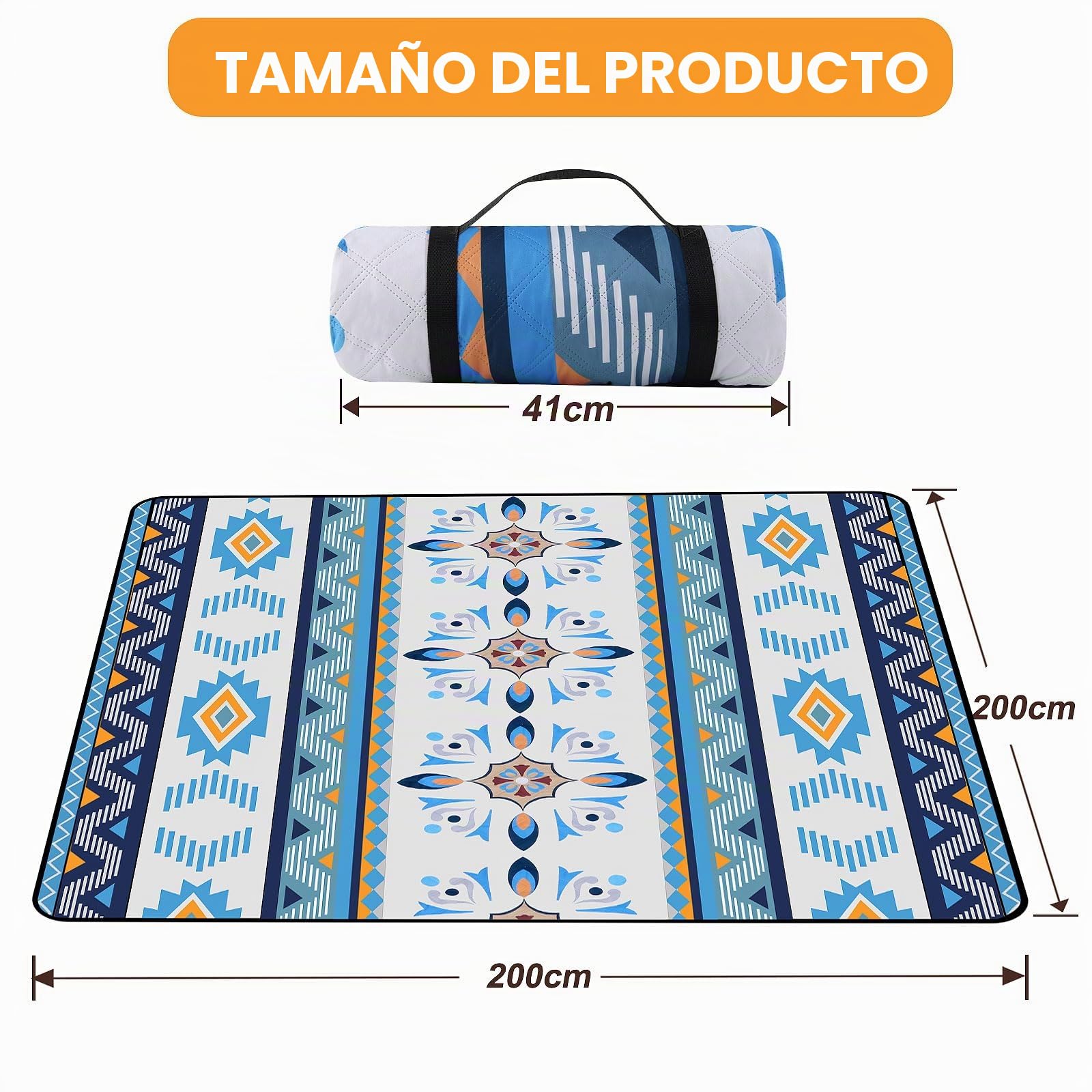 EXTSUD Manta de Picnic al Aire Libre, 200 x 200 cm, Impermeable, con Asa de Transporte, Esterilla de Picnic