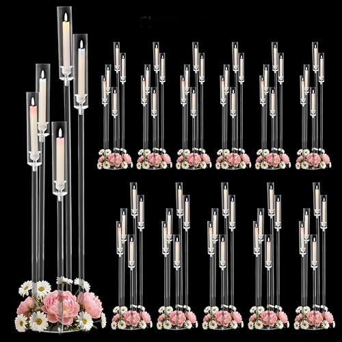 Miniatura 21 de Centros de mesa acrílicos de 5 brazos para bodas, candelabros de piso con pantalla extraíble para fiesta de Navidad, chimenea, día de San Valentín