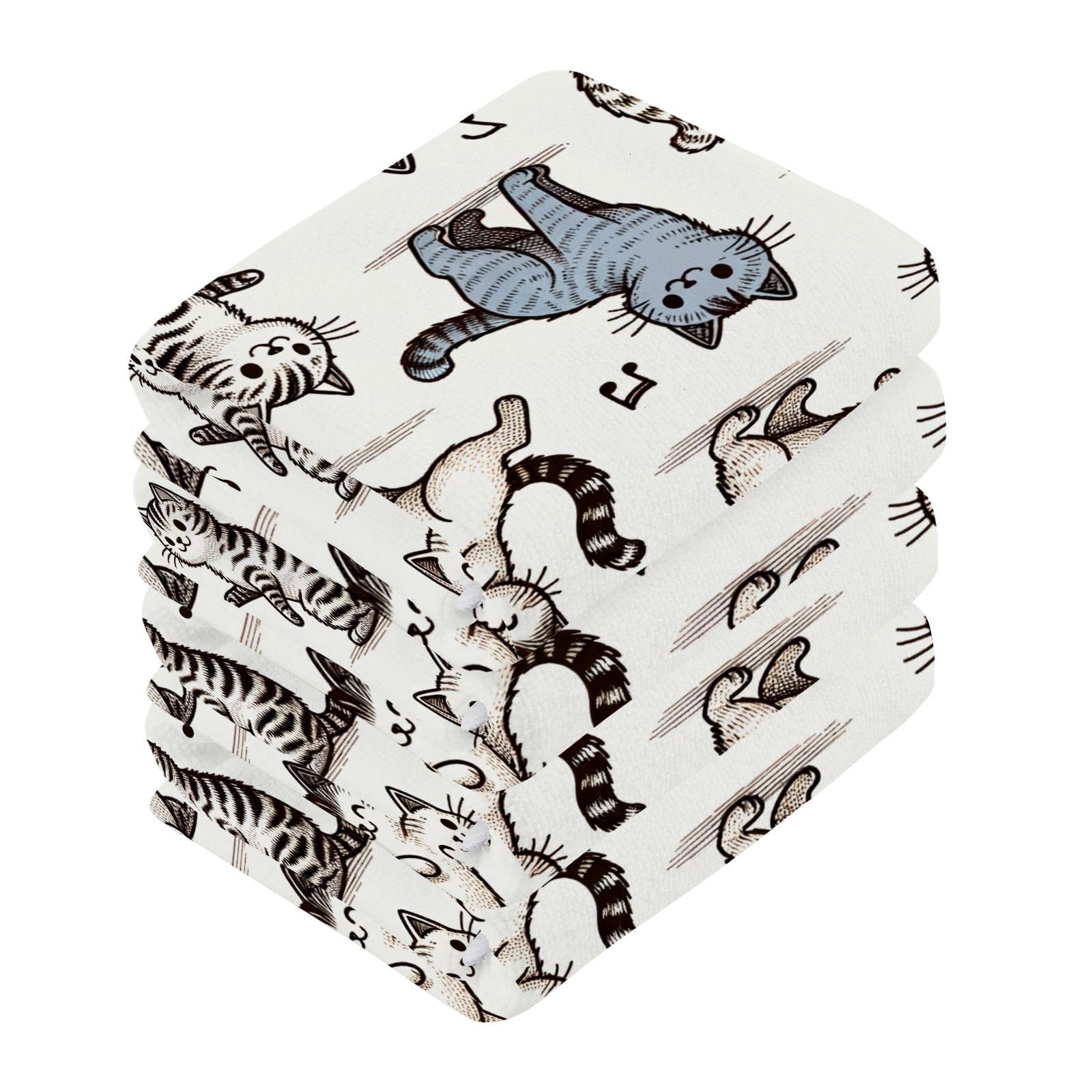 YANENDIE Musical Funny Cats Washcloths Towels, Highly Absorbent and Soft Cotton Face Cloths, 6 Pack Quick Dry Wash Cloths - 12 X 12 Inches