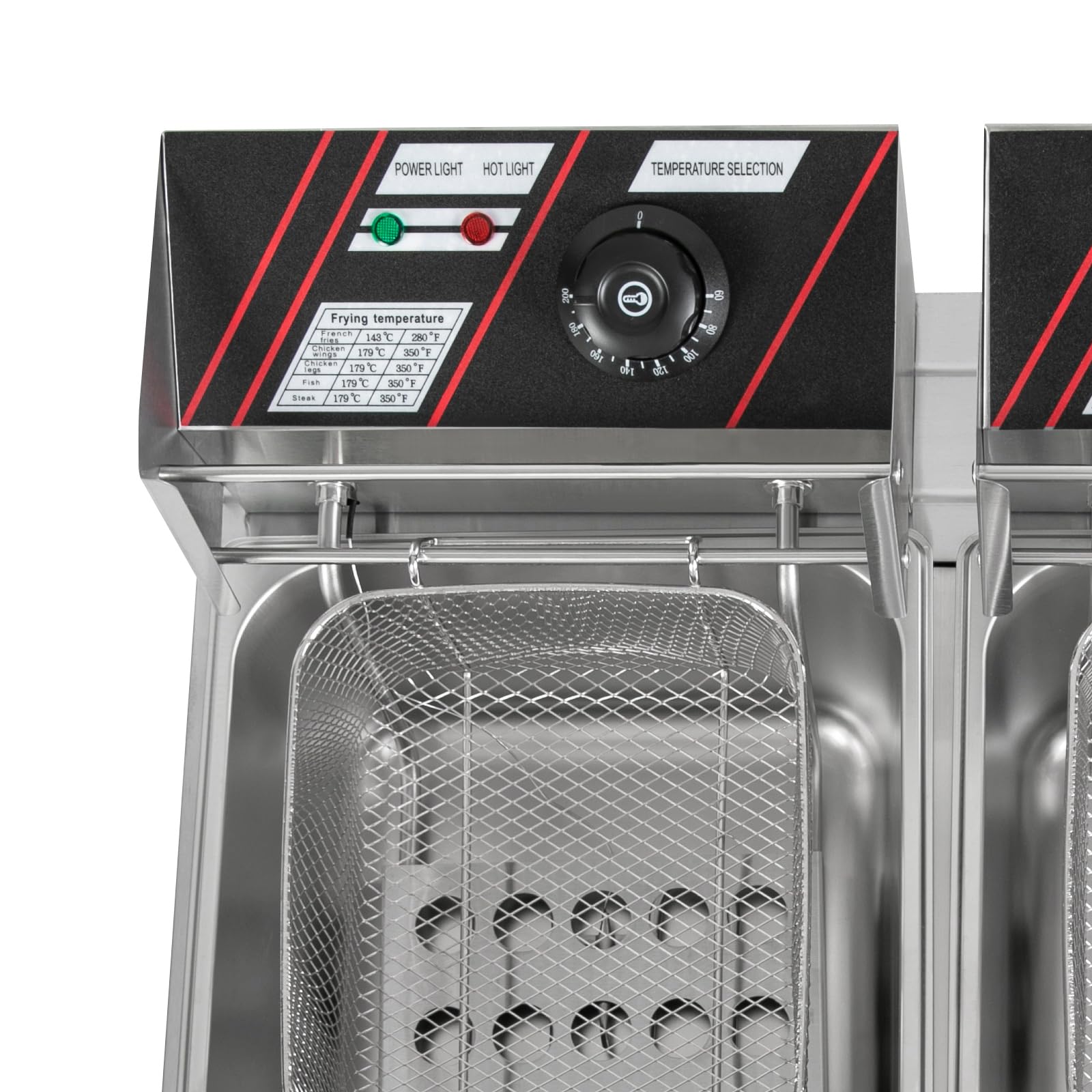 Freidora eléctrica doble de 12 litros, 5000 W, 2 x 2,5 kW, acero inoxidable, freidora profesional para restaurante o aperitivo y hogar, tapa de seguridad