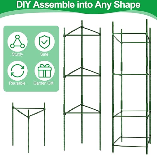 Miniatura 6 de Hahood Paquete de 6 jaulas de tomate para plantas de hasta 48 pulgadas, jaulas montadas para plantas de huerto, estacas de soporte enrejado con