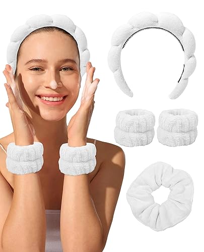 AWAYTR Diadema de esponja de spa para mujer, para lavar la cara, maquillaje de burbujas, diadema hinchada para el cuidado de la piel para niñas,