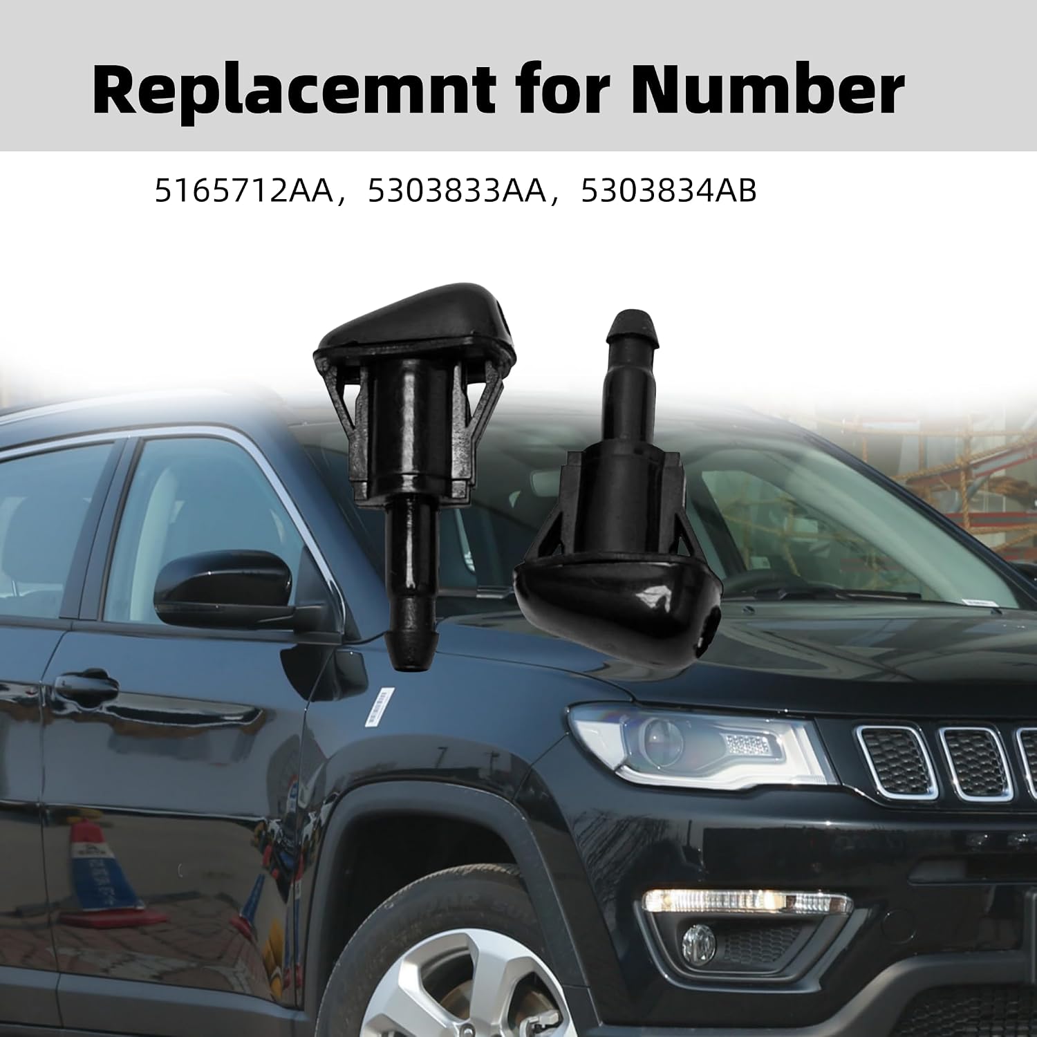 2 Pcs Front Lh or Rh Windshield Wiper Washer Jet Nozzle Spray Sub Assembly 5165712AA Replacemnt for Jeep Compass 2007-2017 Patriot 2007-2017