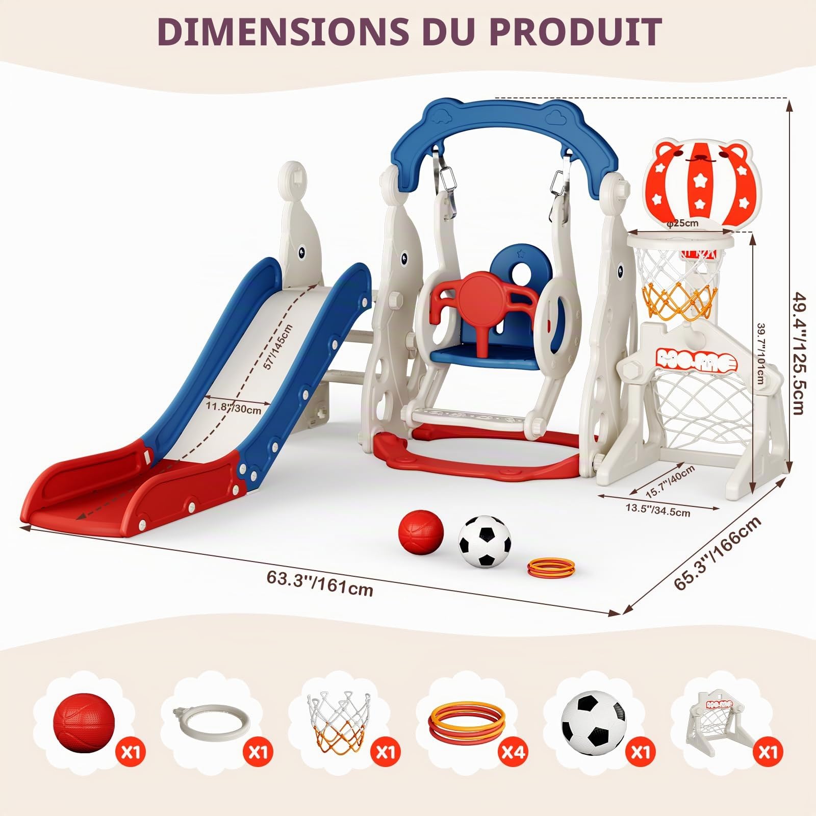 Toboggan 11 en 1 pour Tout-Petits, Toboggan intérieur et extérieur pour Enfants avec Panier de Basket, Golf, télescope et Espace de Rangement， pour 1 à 3 Ans