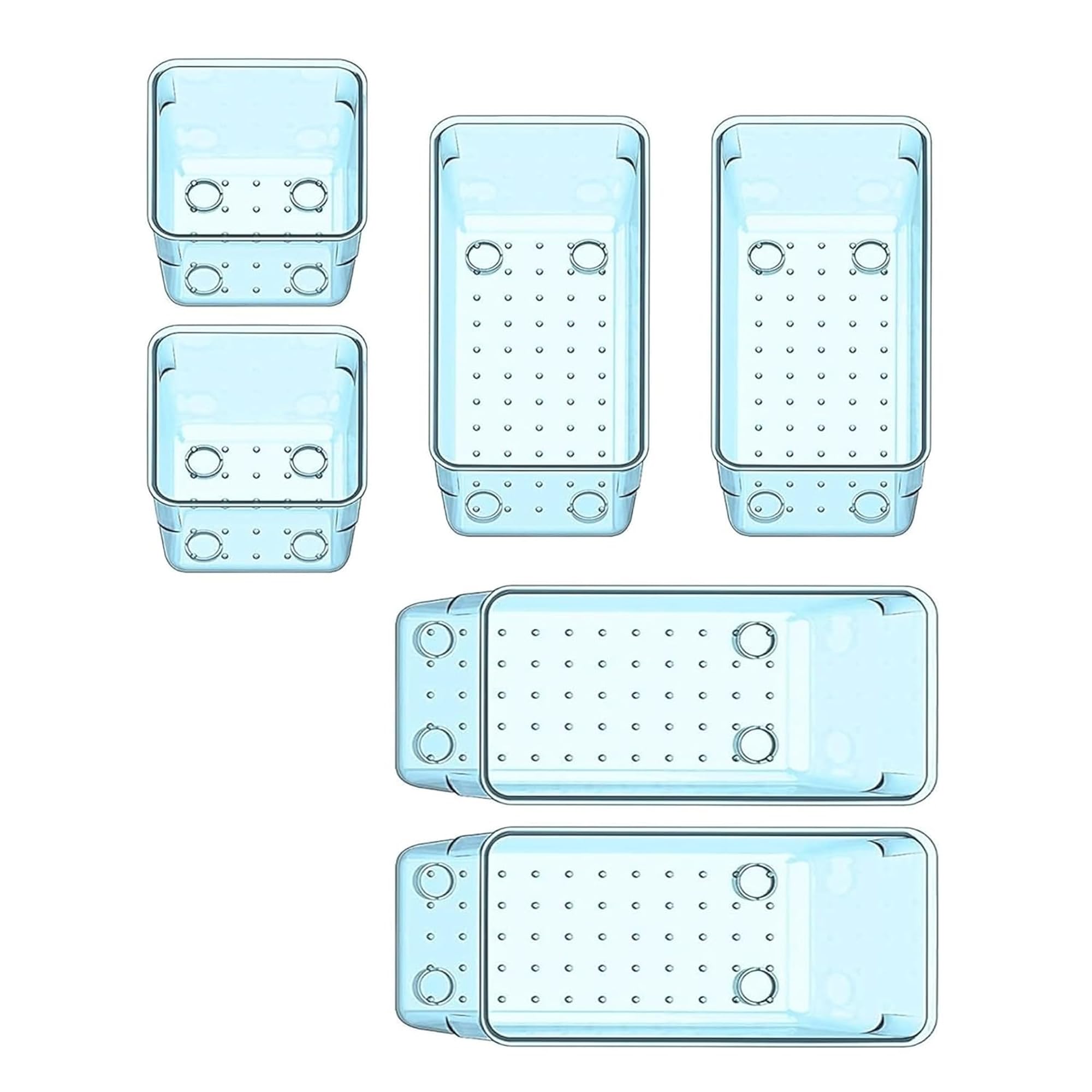 Sulfar 6pcs Desk Drawer Organizer Trays Various Size Bathroom Drawer Tray Dividers Plastic Vanity Organizers Storage Bin