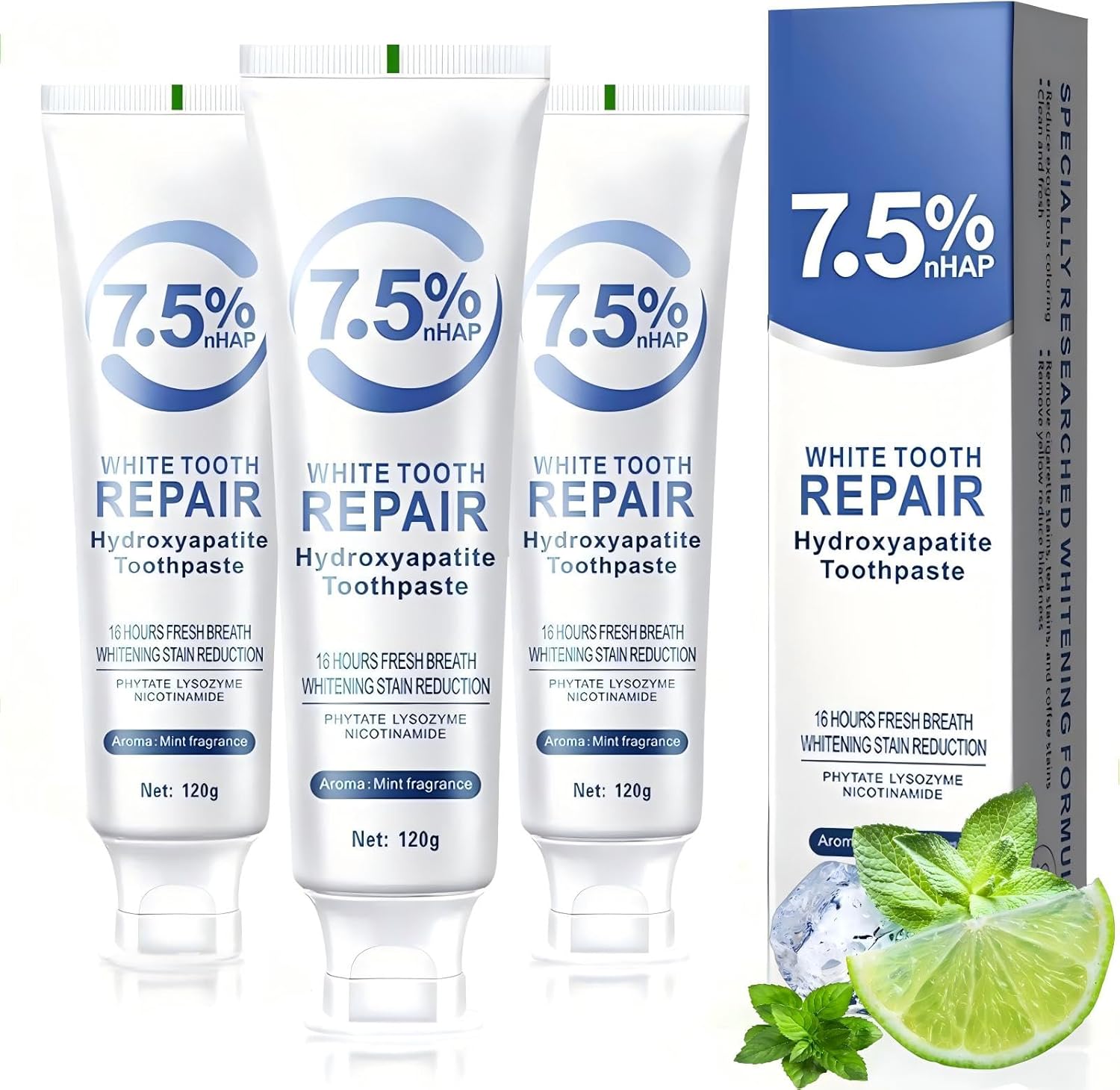 7.5% Hydroxyapatite Toothpastes for Enamel Protection & Tooth Strengthening, 7.5% Hydroxyapatite Toothpaste White Tooth Repair, Fluoride-Free Formula with Gentle Mint, Fresh Breath (4)