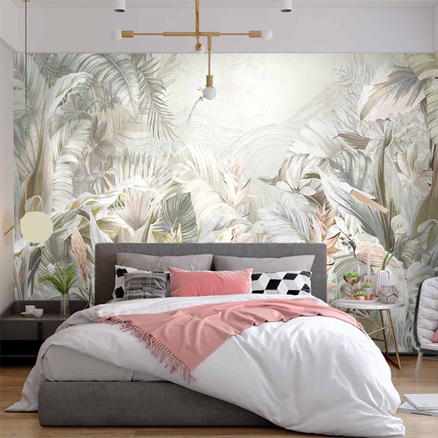Quiet Jungle Tropical Plant Wallpaper, Beautiful Bedroom Art Background Mural (Non-Self-Adhesive Wall Stickers)