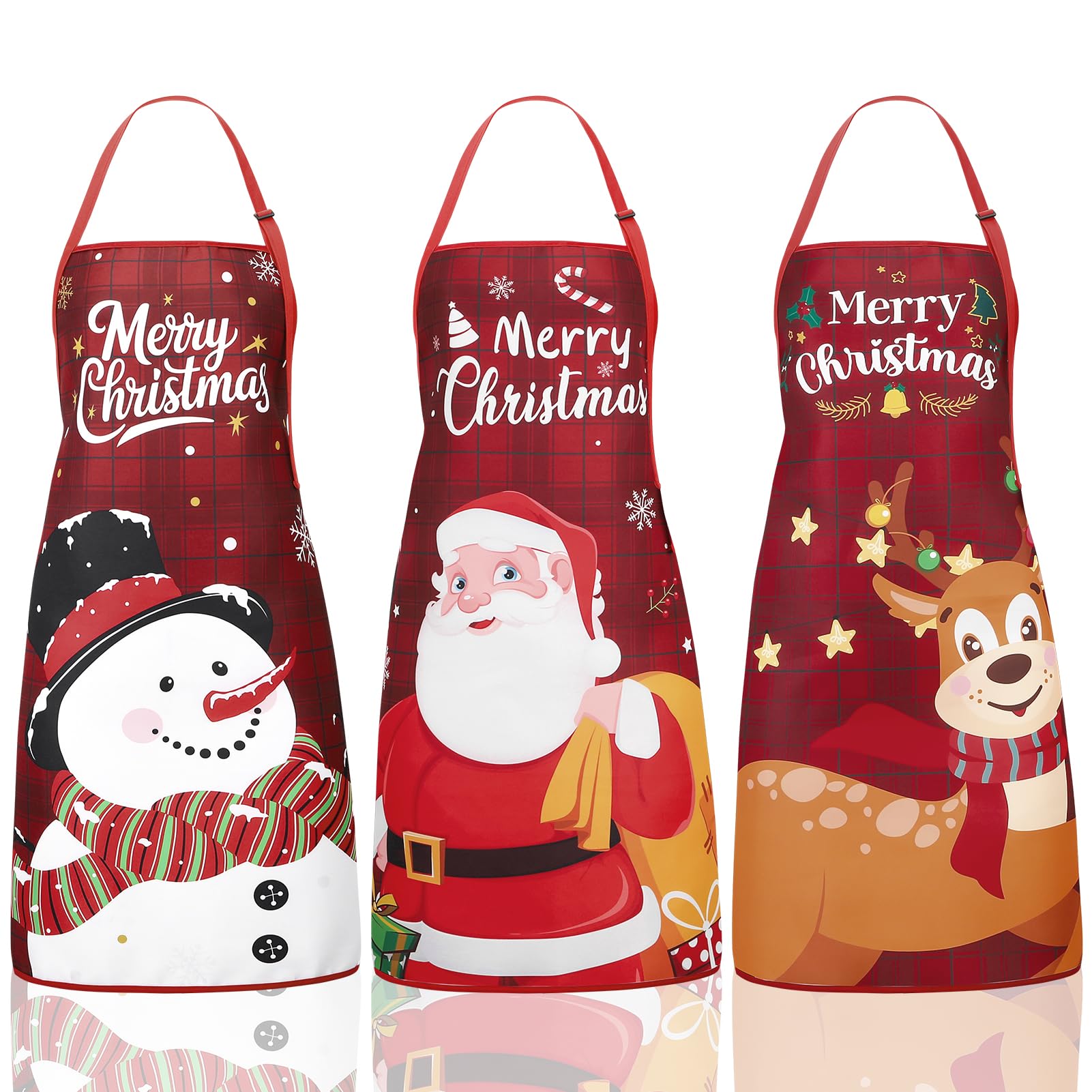 3 Pcs Funny Christmas Aprons for Women Men,Snowman Santa Claus Reindeer