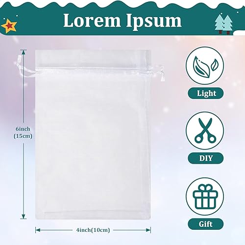 Miniatura 2 de ENNIYU 100 bolsas de organza transparente de alta calidad, bolsas blancas de recuerdo de boda con cordón, bolsas de regalo de joyería de 4 x 6