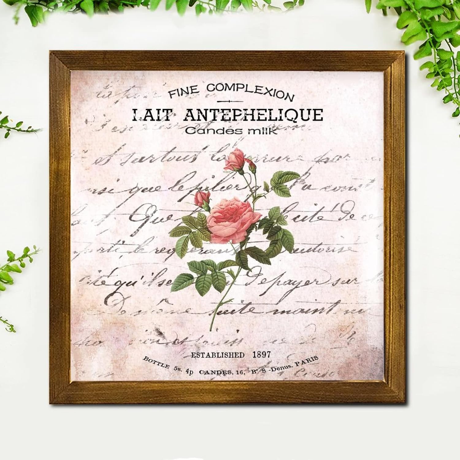 Fine Complexion Candes Framed Wooden Signs Vintage French Rose Flower Positive Wall Plaque Farmhouse Blossom Floral Wood Wall Hanging Decor for Kitchen Living Room Bedroom Home 12x12 inch