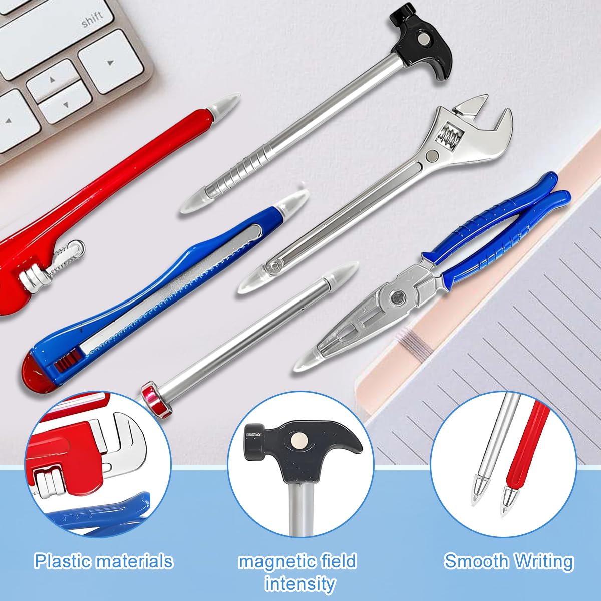 6 Pcs Novelty Tool Pens Set, Funny Cute Ballpoint Pen, Hardware Hand Tool Shape Pens - Image 3