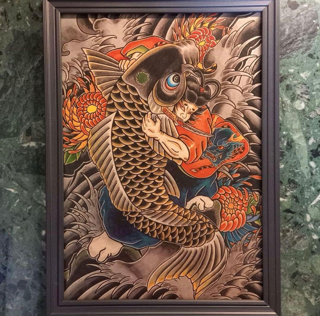 Amazon.co.jp: 「鬼若丸鯉退治」A4サイズ TATTOO フラッシュ