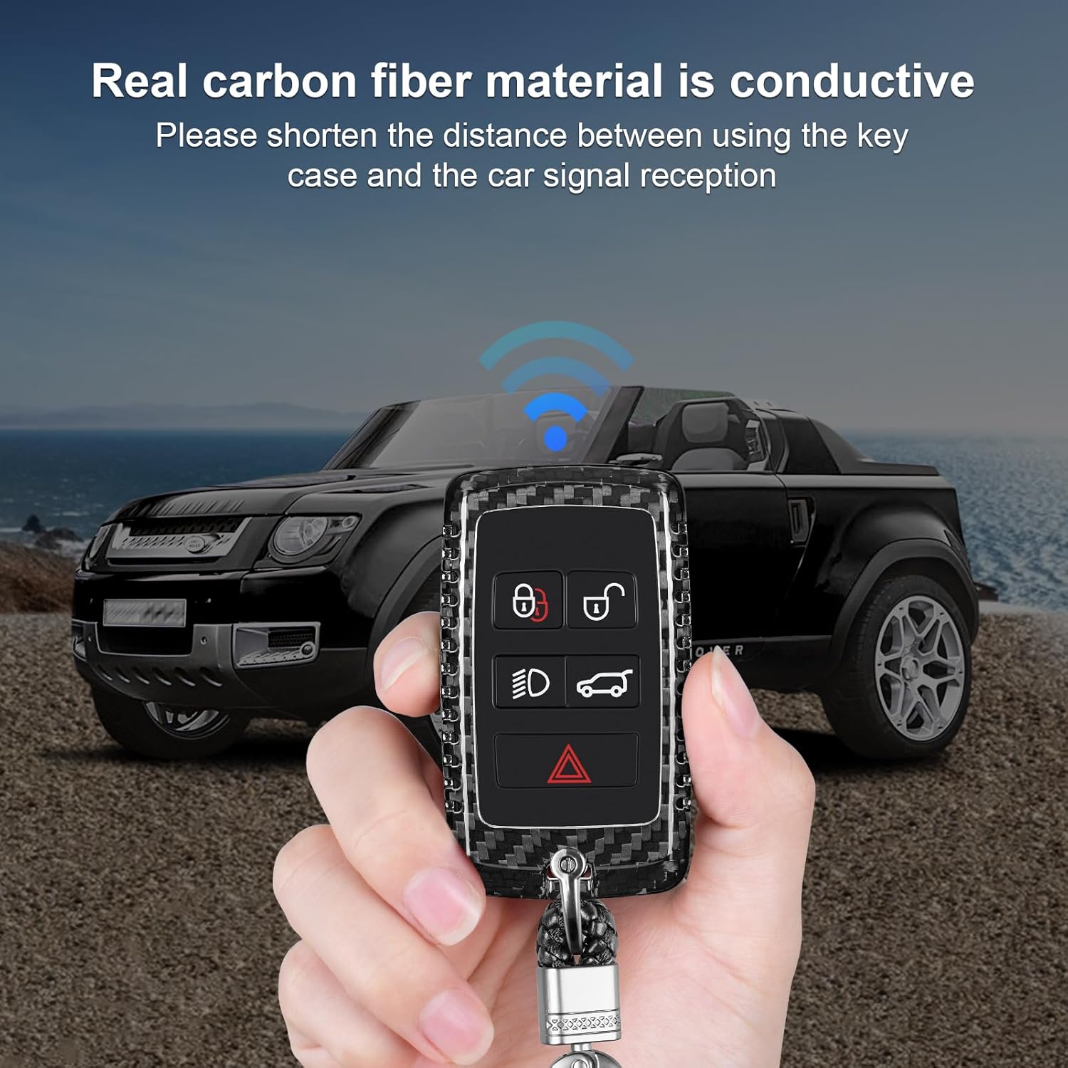 T-carbon Real Carbon Fiber Key Fob Cover Compatible with LanRover,Key Fob Protector Case with Keychain Compatible with Defender 110 S Dsicovery Vogue Sport Dsicovery HSE Velar